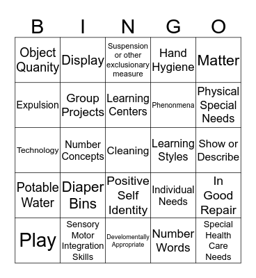 NAEYC Glossary Terms Bingo Card