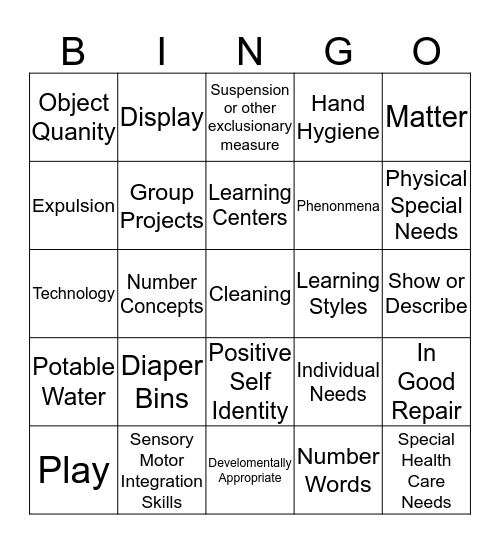 NAEYC Glossary Terms Bingo Card