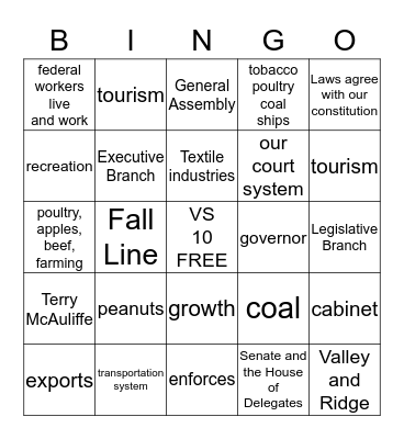 VS 10 Bingo Card