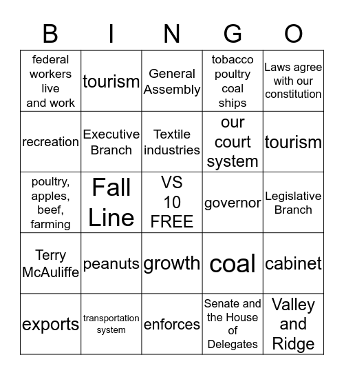 VS 10 Bingo Card