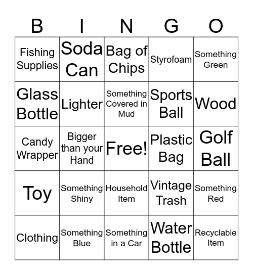 Clean-Up Bingo Card