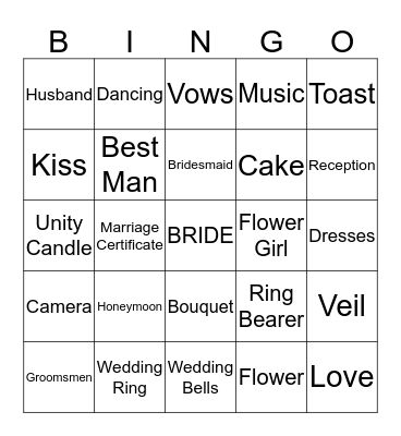 Bride and Groom  Bingo Card