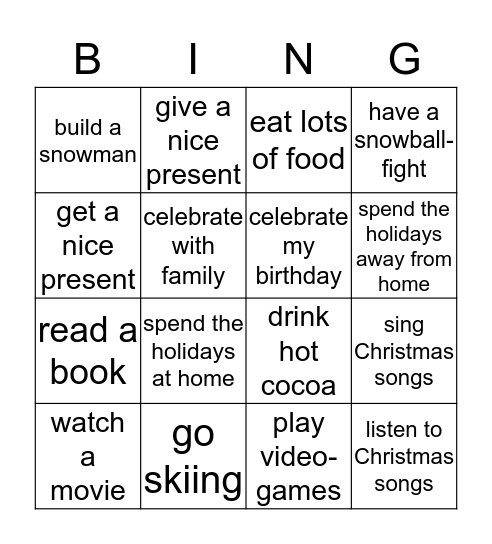 Christmas Holidays Bingo Card