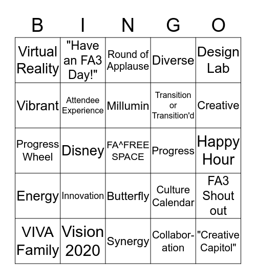 Vision Day Bingo Card