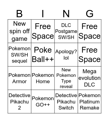 Pokemon Direct 1/9/20 Bingo Card