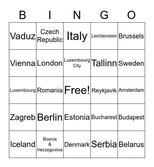 Europe Part 1 &2  Bingo Card