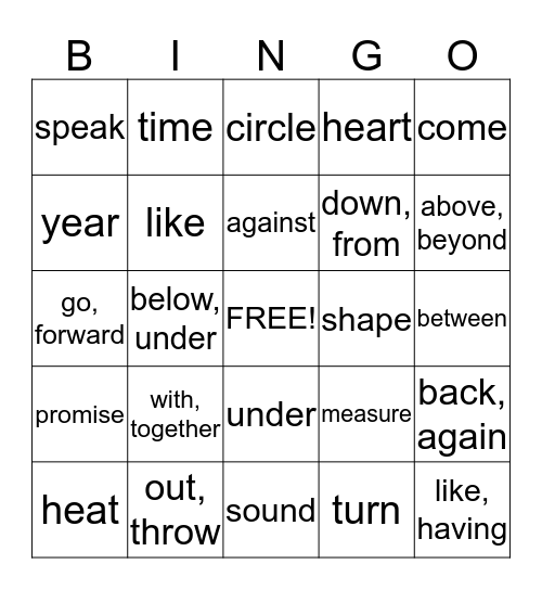 Morpheme Bingo Card