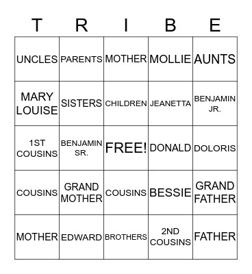 Barnes Family Bingo Card