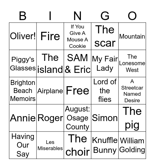 Cardinal Stage Bingo Card