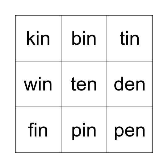 en and in Family Bingo Card