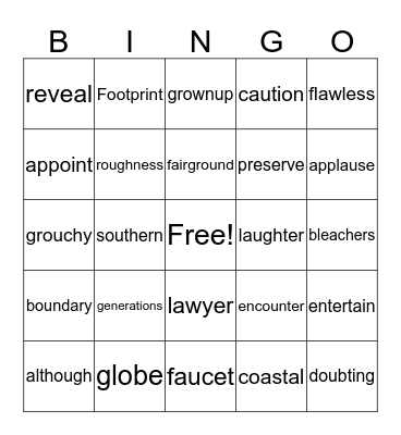 Vocabulary BINGO Card