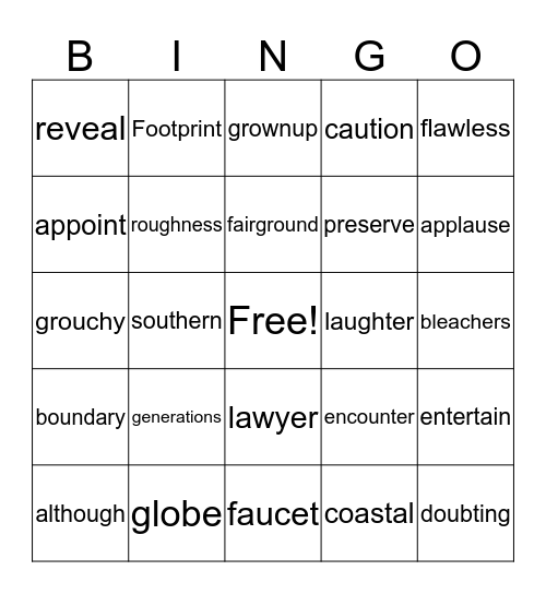 Vocabulary BINGO Card