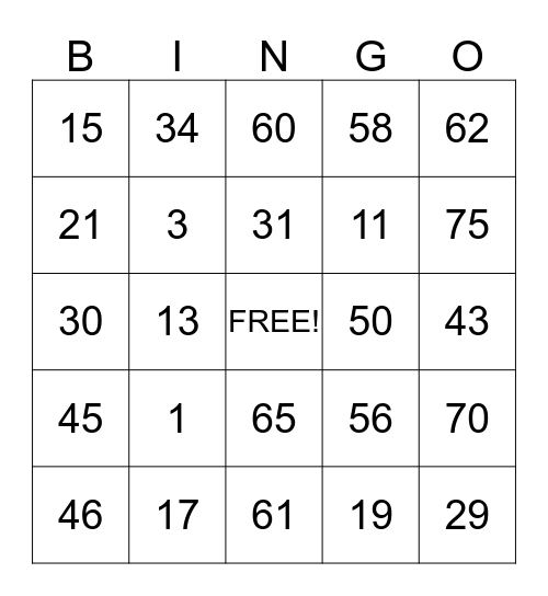 Untitled Bingo Card