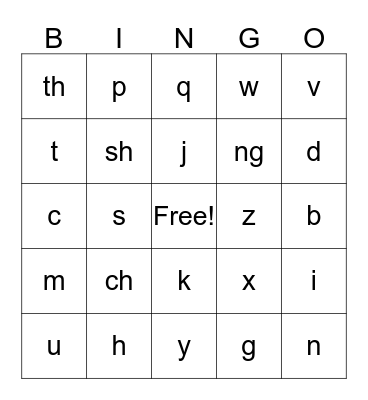 Fun with Phonics Bingo Card