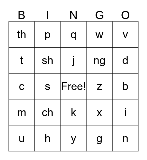 Fun with Phonics Bingo Card