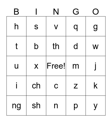 Fun with Phonics Bingo Card