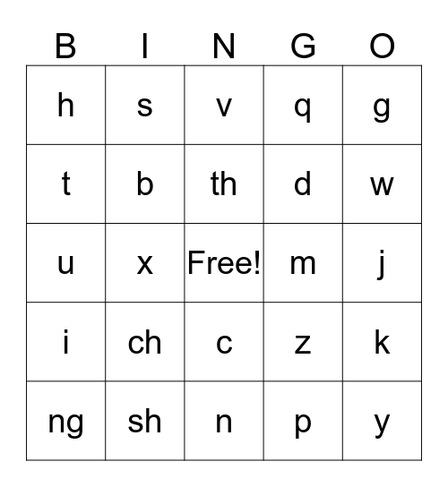 Fun with Phonics Bingo Card