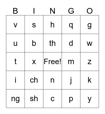 Fun with Phonics Bingo Card