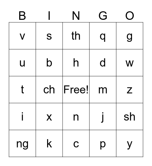 Fun with Phonics Bingo Card