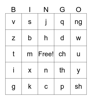 Fun with Phonics Bingo Card