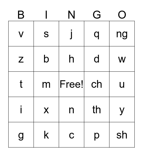 Fun with Phonics Bingo Card