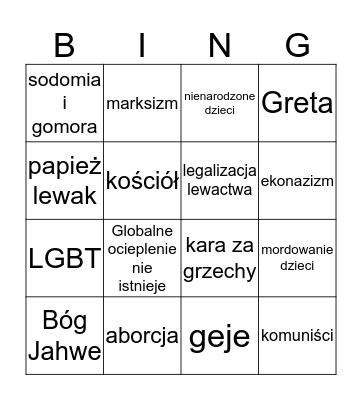 Australia zdaniem prawicy Bingo Card