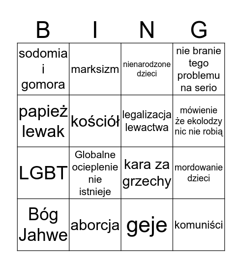 Australia zdaniem prawicy Bingo Card