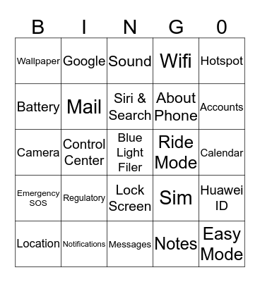 MOBILE PHONE VOCABULARIES Bingo Card