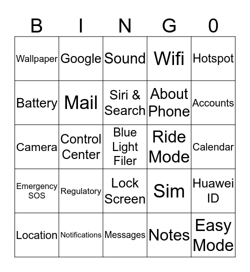 MOBILE PHONE VOCABULARIES Bingo Card