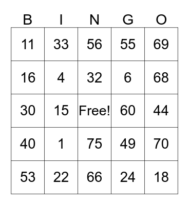 Blough's Bingo Card