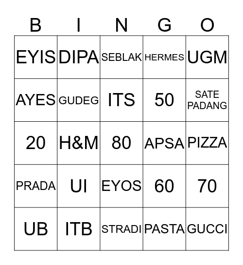 Untitled Bingo Card