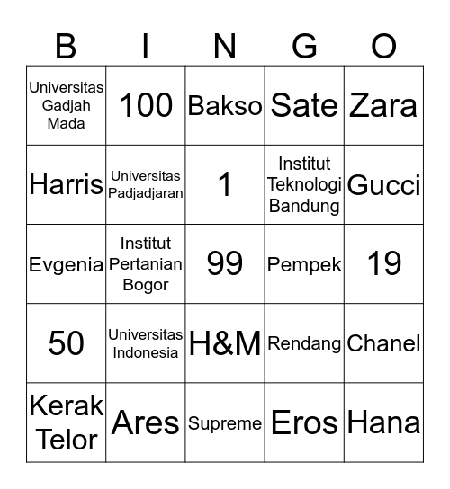 Irish. Bingo Card