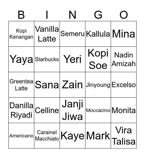 Celline Bingo Card