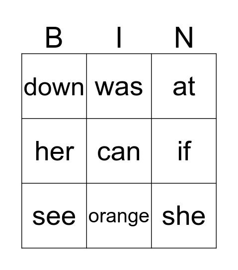 Orange Bingo Card