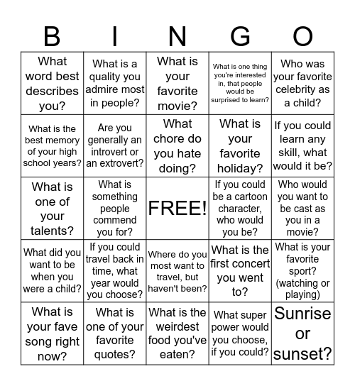 Untitled Bingo Card