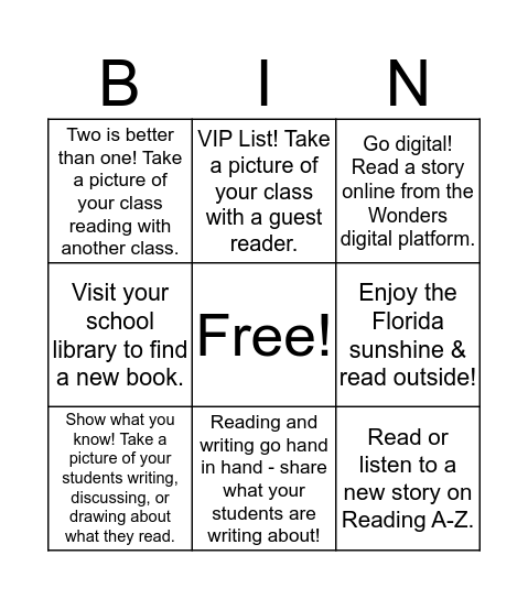 Celebrate Literacy Week, Florda! Bingo Card