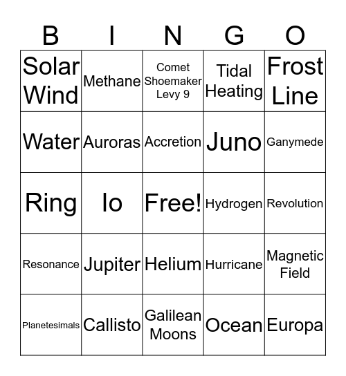 Jupiter Bingo Card