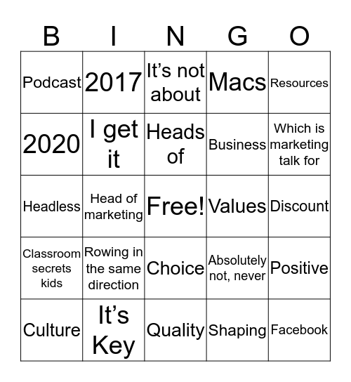 Classroom Secrets Bingo Card