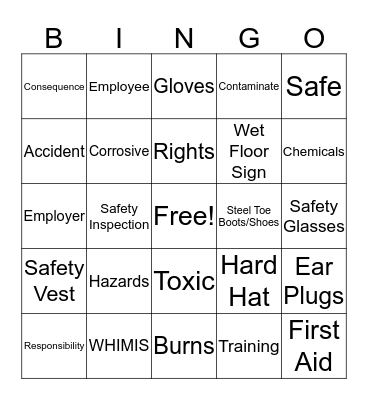 Health and Safety Bingo Card