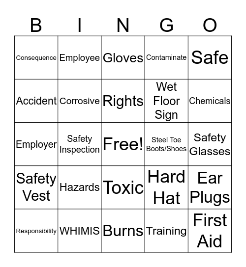 Health and Safety Bingo Card