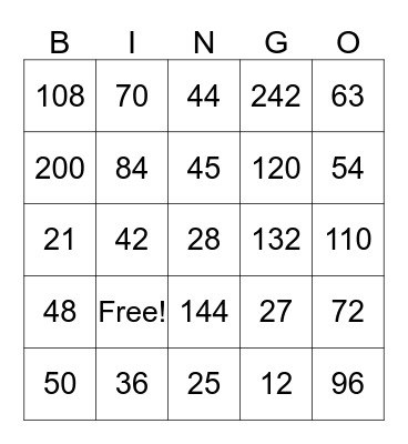 Division  Bingo Card