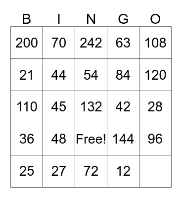 Division  Bingo Card