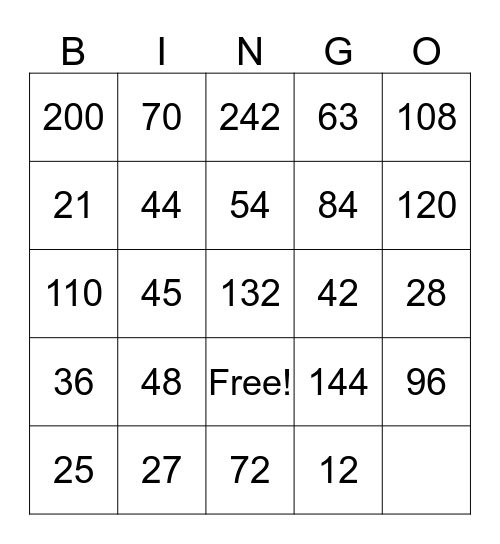 Division  Bingo Card