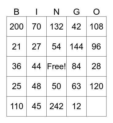 Division  Bingo Card