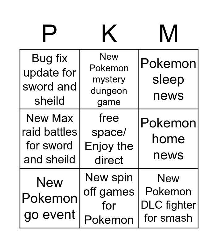 Pokemon direct 01092020 Bingo Card