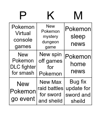 Pokemon direct 01-09-2020 Bingo Card