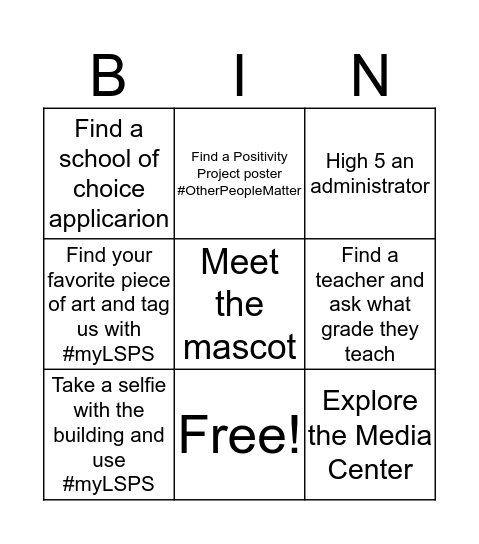 Elementary School BINGO Card