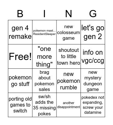 pokemon direct Bingo Card