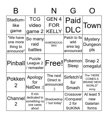 Pokemon Direct bingo Card