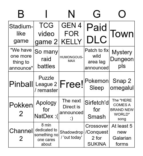 Pokemon Direct bingo Card